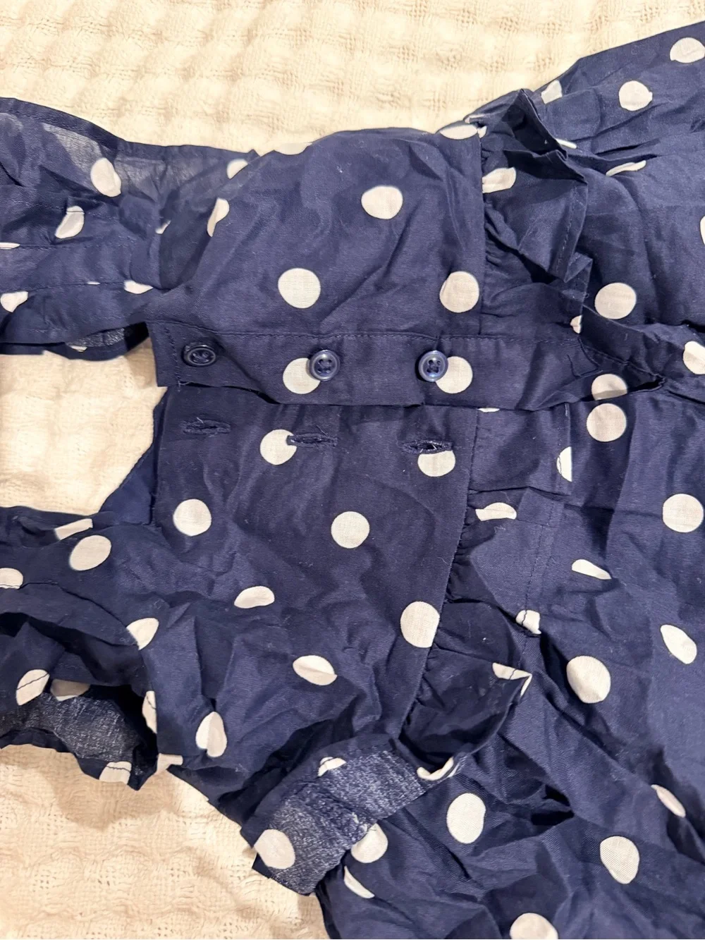 Janie & Jack Navy Polka Dot Ruffle Dress - 6-12m